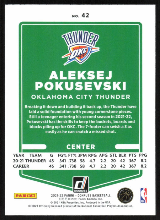 Aleksej Pokusevski 2021 Donruss # 42 Orange Holo Laser Oklahoma City Thunder - Collectible Craze America