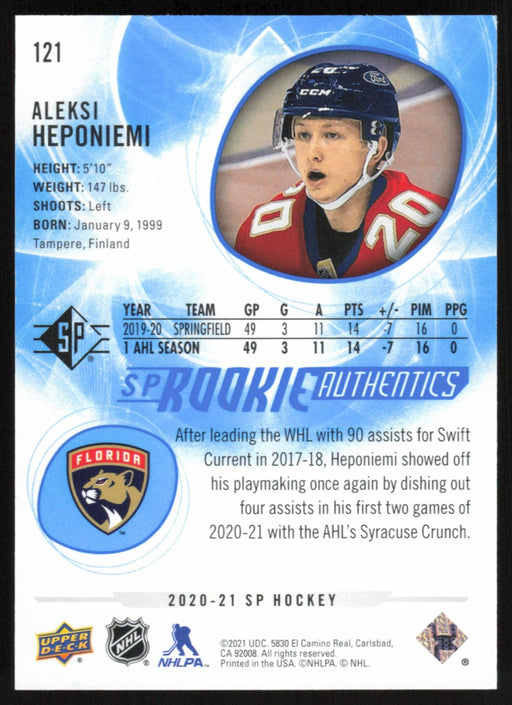 Aleksi Heponiemi 2020 SP Hockey Rookie Autentics # 121 RC Blue Florida Panthers - Collectible Craze America