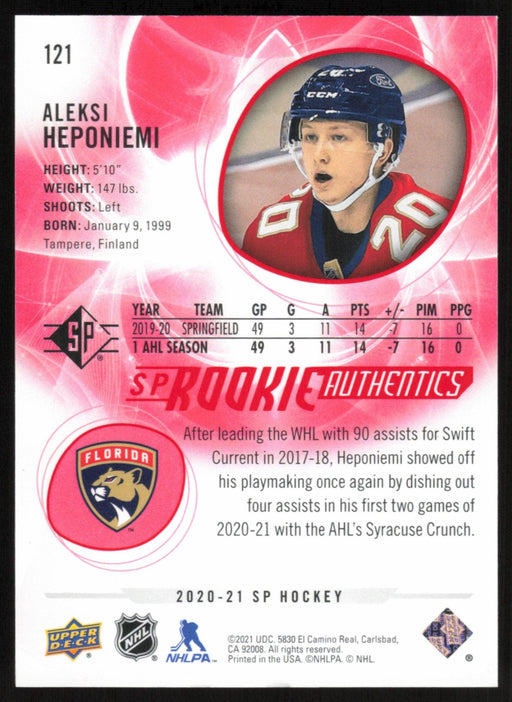 Aleksi Heponiemi 2020 SP Hockey Rookie Autentics # 121 RC Red 268/799 Florida Panthers - Collectible Craze America