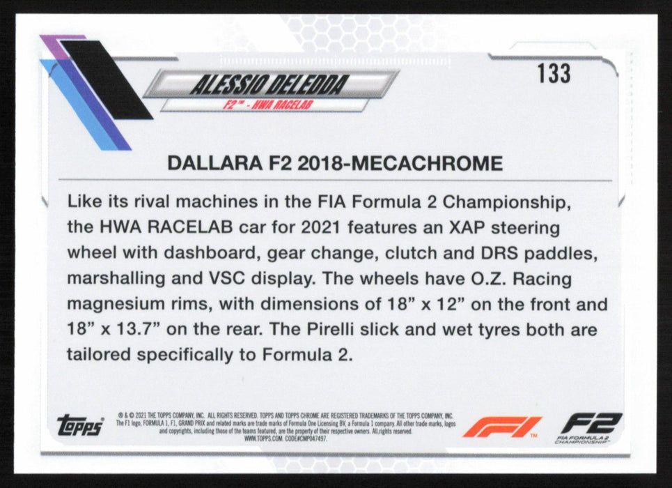 Alessio Deledda 2021 Topps Chrome Formula 1 # 133 F2 - HWA RACELAB - Collectible Craze America