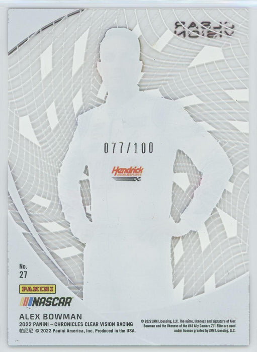 Alex Bowman 2022 Panini Chronicles Racing Clear Vision # 27 Red 77/100 - Collectible Craze America