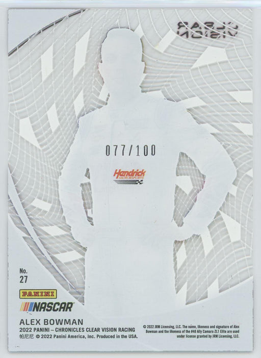 Alex Bowman 2022 Panini Chronicles Racing Clear Vision # 27 Red 77/100 - Collectible Craze America