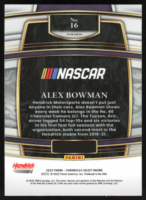 Alex Bowman 2022 Panini Chronicles Racing Select # 16 Silver Prizm - Collectible Craze America