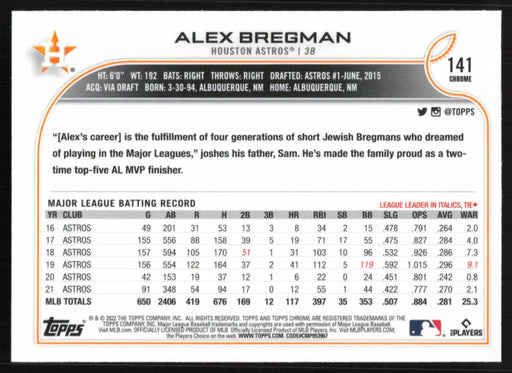 Alex Bregman 2022 Topps Chrome # 141 Houston Astros - Base - Collectible Craze America