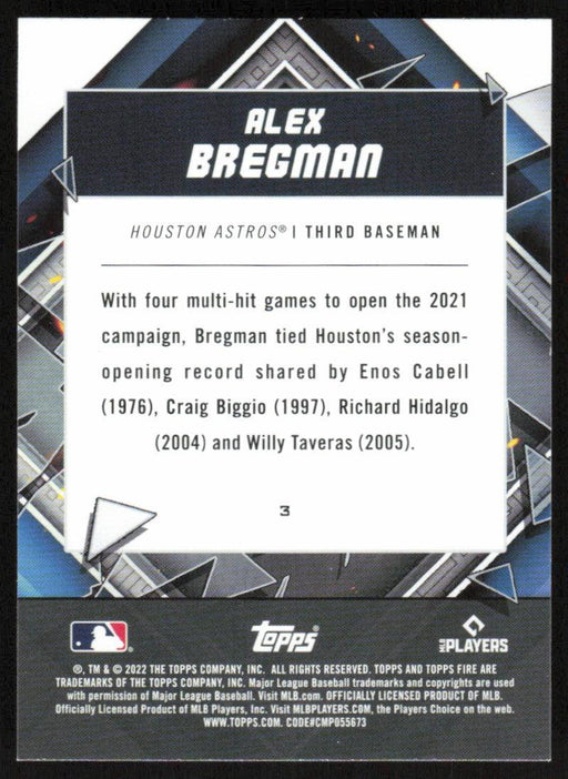 Alex Bregman 2022 Topps Fire Baseball # 3 Houston Astros Base - Collectible Craze America