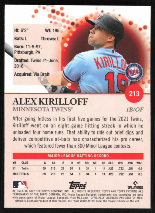 Alex Kirilloff 2022 Topps Pristine Baseball # 213 Minnesota Twins - Collectible Craze America