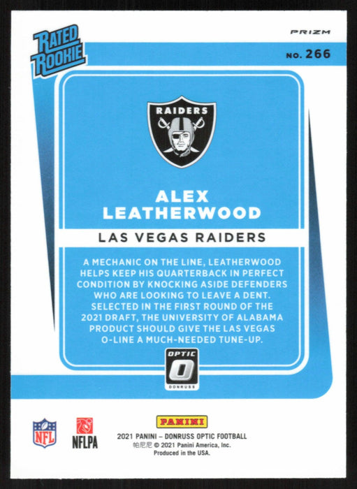 Alex Leatherwood 2021 Donruss Optic Rated Rookie # 266 RC Silver Prizm Las Vegas Raiders - Collectible Craze America