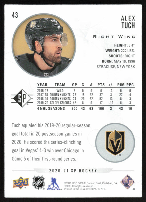 Alex Tuch 2020 SP Hockey # 43 Vegas Golden Knights - Collectible Craze America