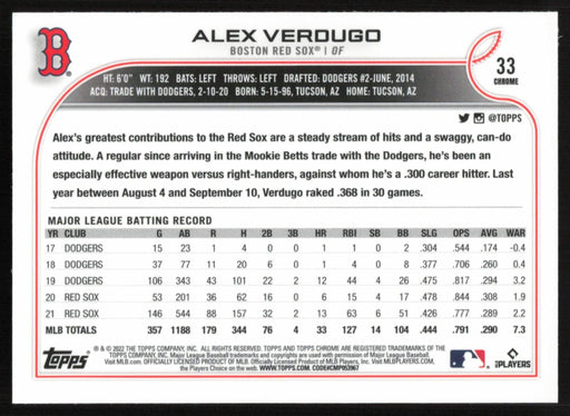 Alex Verdugo 2022 Topps Chrome # 33 X-Fractor Boston Red Sox - Collectible Craze America