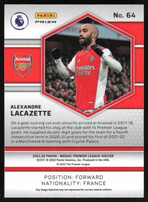 Alexandre Lacazette 2021 Panini Mosaic Premier League # 64 Reactive Red Arsenal - Collectible Craze America