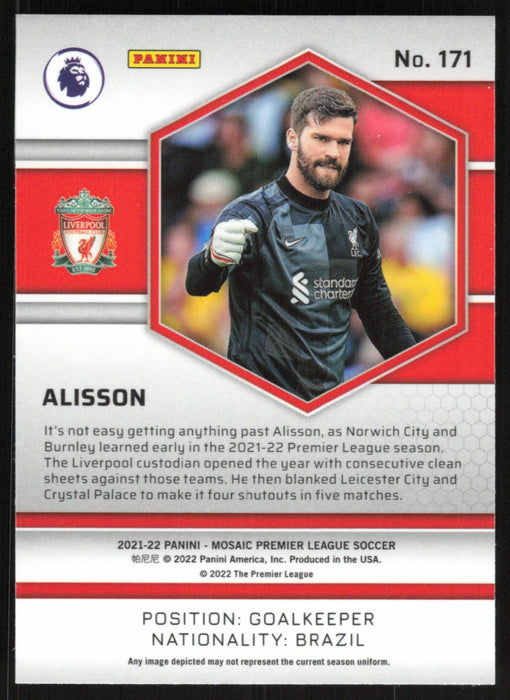 Alisson 2021 Panini Mosaic Premier League # 171 Liverpool FC Base - Collectible Craze America