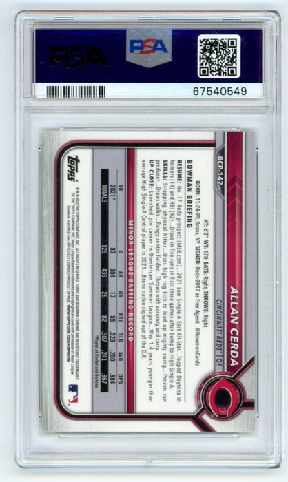 Allan Cerda 2022 Bowman Chrome Prospects # BCP-142 PSA 9 Cincinnati Reds - Collectible Craze America