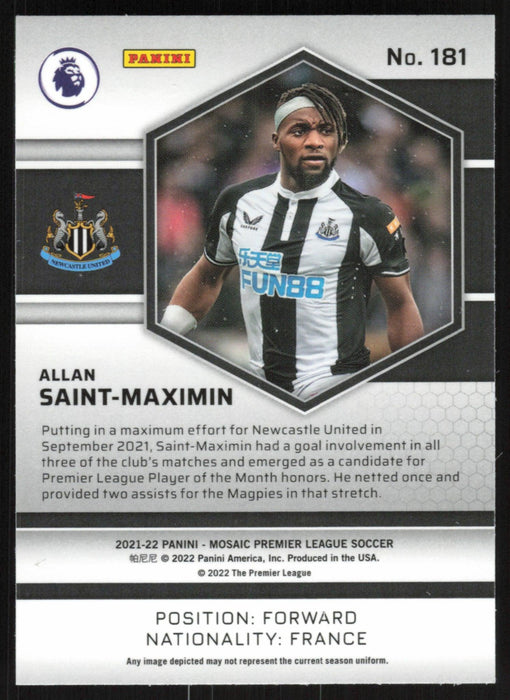 Allan Saint-Maximin 2021 Panini Mosaic Premier League # 181 Newcastle United Base - Collectible Craze America