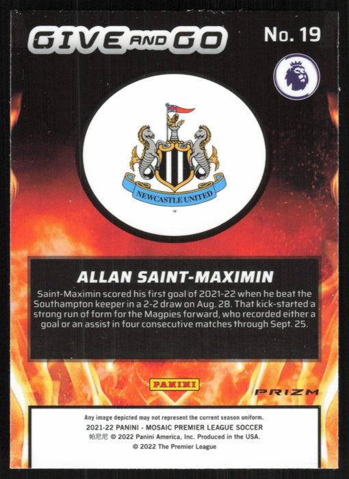 Allan Saint-Maximin 2021 Panini Mosaic Premier League # 19 Give and Go Prizm Newcastle United - Collectible Craze America