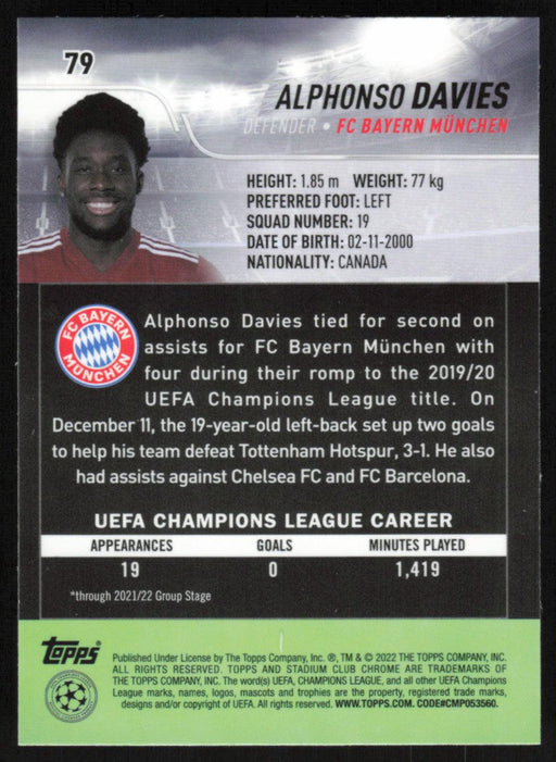 Alphonso Davies 2021 Topps Stadium Club Chrome UEFA Champions League # 79 FC Bayern München Base - Collectible Craze America