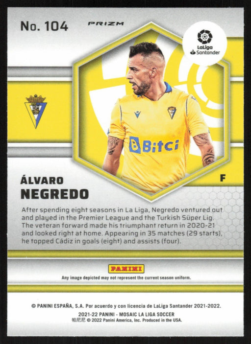 Alvaro Negredo 2021 Panini Mosaic La Liga # 104 Mosaic Prizm Cadiz CF - Collectible Craze America