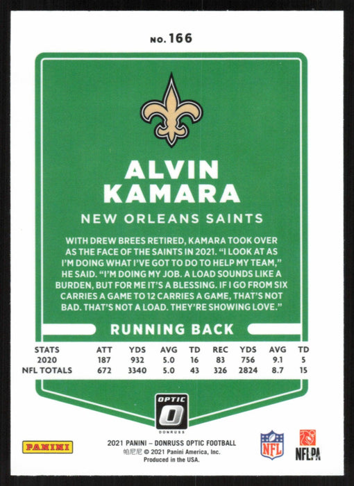 Alvin Kamara 2021 Donruss Optic # 166 New Orleans Saints - Collectible Craze America