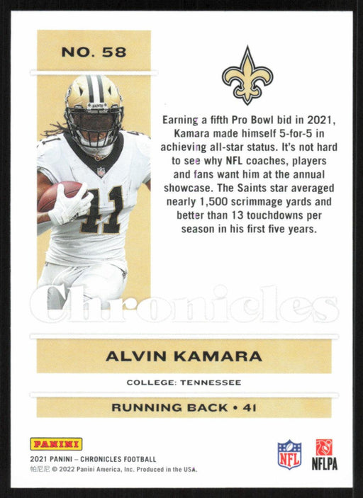 Alvin Kamara 2021 Panini Chronicles # 58 New Orleans Saints Base - Collectible Craze America