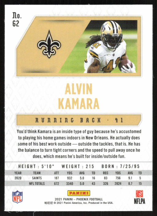 Alvin Kamara 2021 Panini Phoenix # 62 New Orleans Saints Base - Collectible Craze America