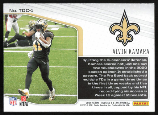 Alvin Kamara 2021 Panini Rookie & Stars # TDC-1 Touchdown Club New Orleans Saints - Collectible Craze America