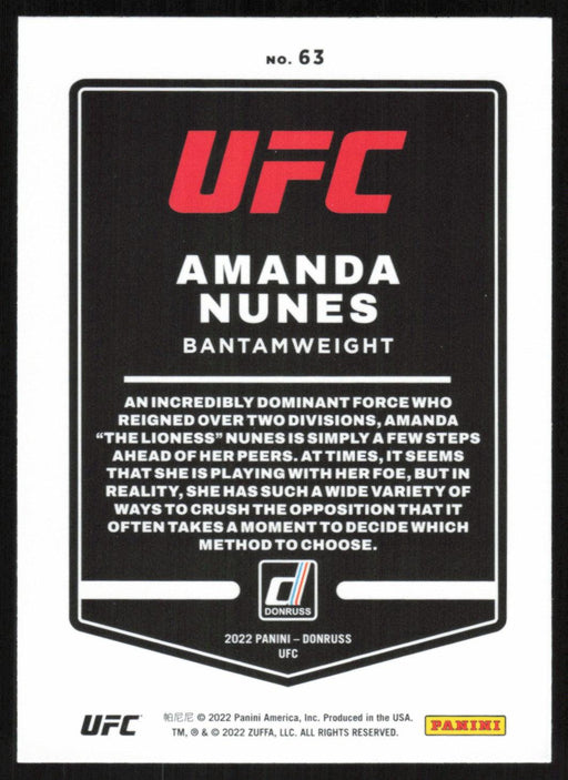 Amanda Nunes 2022 Panini Donruss UFC Base # 63 Bantamweight - Collectible Craze America