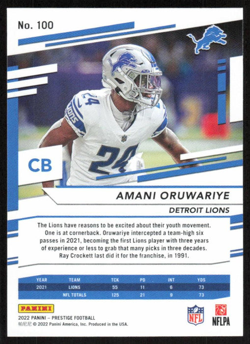 Amani Oruwariye 2022 Panini Prestige # 100 Detroit Lions - Collectible Craze America