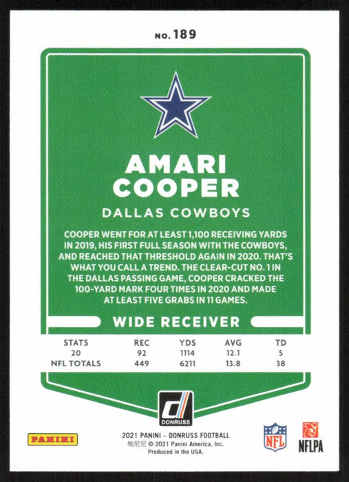 Amari Cooper 2021 Donruss Football # 189 Dallas Cowboys Base - Collectible Craze America