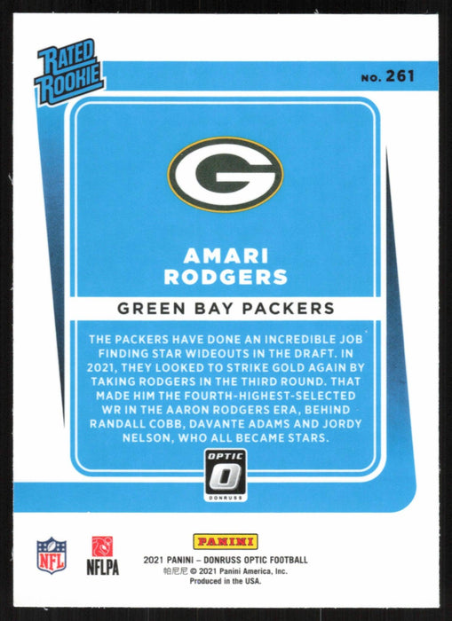 Amari Rodgers 2021 Donruss Optic Rated Rooke # 261 RC Green Bay Packers Base - Collectible Craze America
