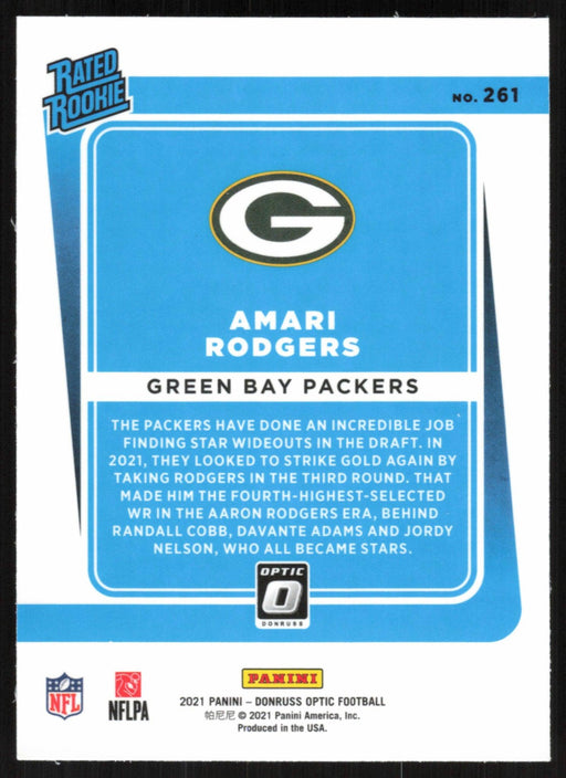 Amari Rodgers 2021 Donruss Optic Rated Rooke # 261 RC Green Bay Packers Base - Collectible Craze America