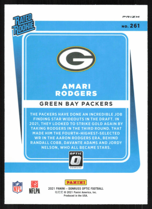 Amari Rodgers 2021 Donruss Optic Rated Rookie # 261 RC Purple Shock Green Bay Packers - Collectible Craze America