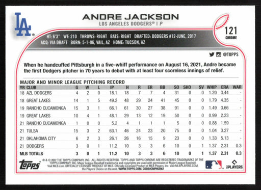 Andre Jackson 2022 Topps Chrome # 121 RC X-Fractor Los Angeles Dodgers - Collectible Craze America