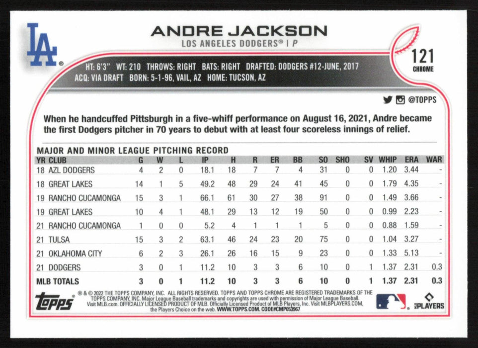 Andre Jackson 2022 Topps Chrome # 121 RC X-Fractor Los Angeles Dodgers - Collectible Craze America