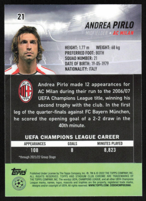 Andrea Pirlo 2021 Topps Stadium Club Chrome UEFA Champions League # 21 AC Milan Base - Collectible Craze America