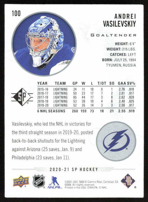 Andrei Vasilevskiy 2020 SP Hockey # 100 Tampa Bay Lightning - Collectible Craze America