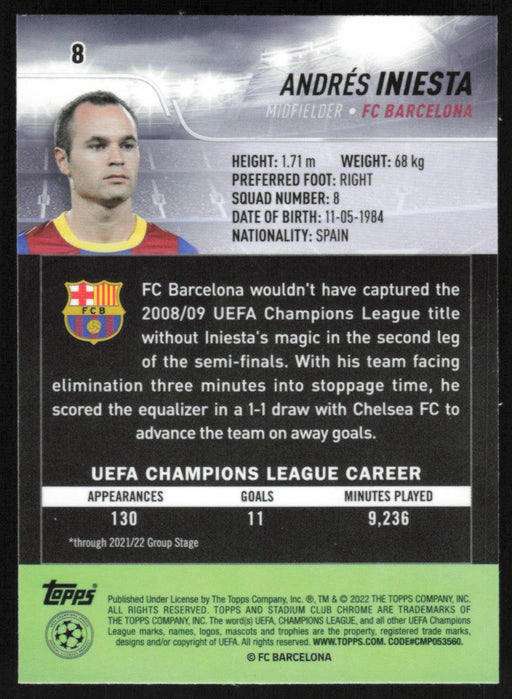 Andres Iniesta 2021 Topps Stadium Club Chrome UEFA Champions League # 8 FC Barcelona Base - Collectible Craze America