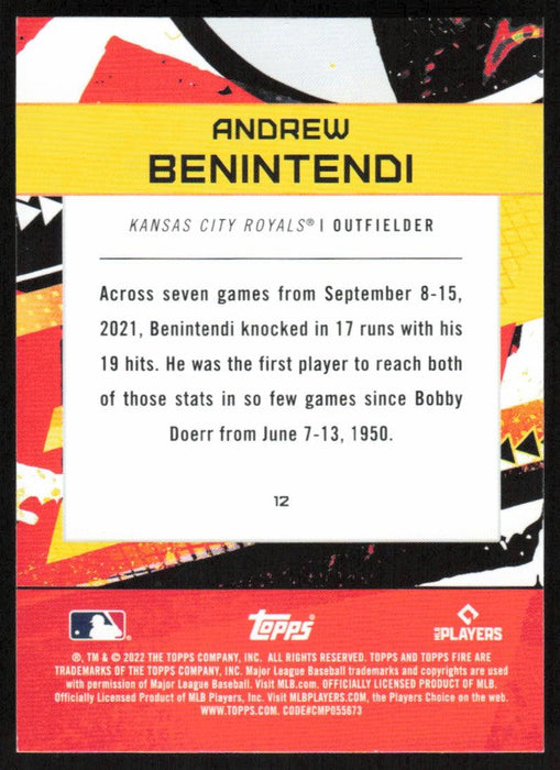 Andrew Benintendi 2022 Topps Fire Baseball # 12 Kansas City Royals Base - Collectible Craze America