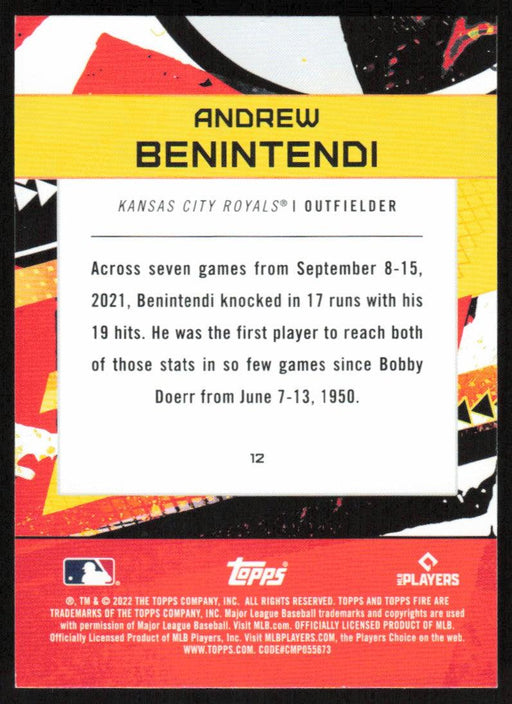 Andrew Benintendi 2022 Topps Fire Baseball # 12 Kansas City Royals Base - Collectible Craze America