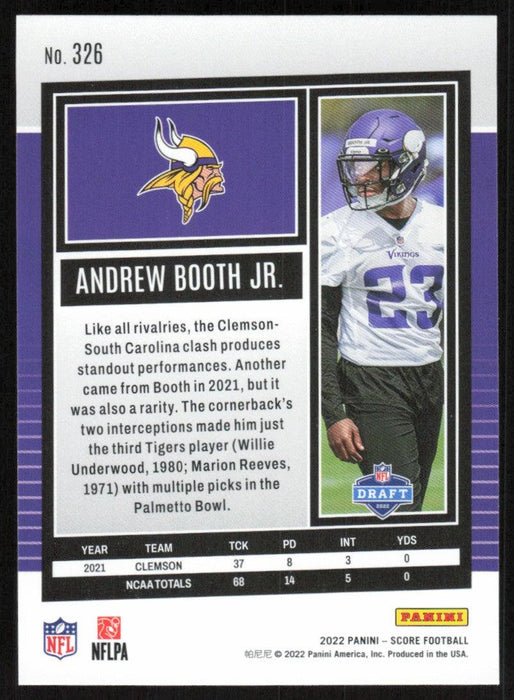 Andrew Booth Jr. 2022 Panini Score Football # 326 RC Base Minnesota Vikings - Collectible Craze America