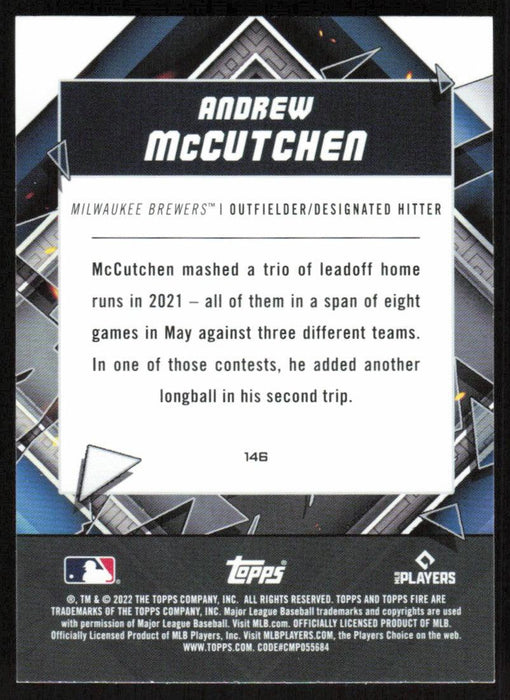Andrew McCutchen 2022 Topps Fire Baseball # 146 Milwaukee Brewers Base - Collectible Craze America