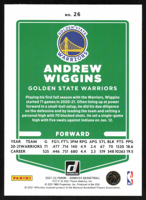 Andrew Wiggins 2021 Donruss # 26 Orange Holo Laser Golden State Warriors - Collectible Craze America