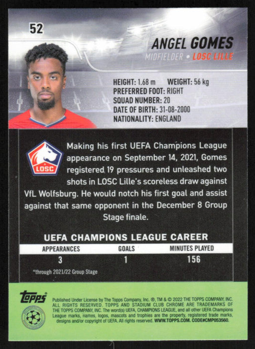 Angel Gomes 2021 Topps Stadium Club Chrome UEFA Champions League # 52 RC LOSC Lille Base - Collectible Craze America