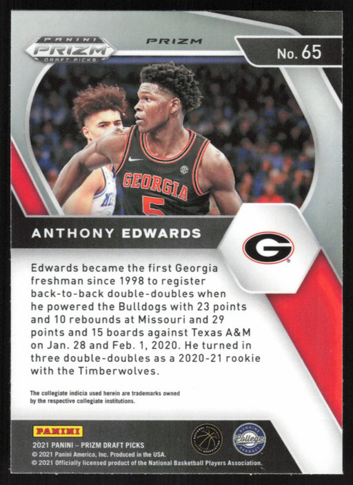 Anthony Edwards 2021 Panini Prizm Draft Picks # 65 Red Ice Prizm Georgia Bulldogs - Collectible Craze America
