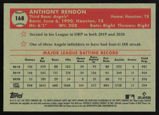 Anthony Rendon 2021 Topps Chrome Platinum Anniversary # 168 Los Angeles Angels - Collectible Craze America