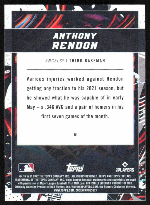Anthony Rendon 2022 Topps Fire Baseball # 6 Los Angeles Angels Base - Collectible Craze America