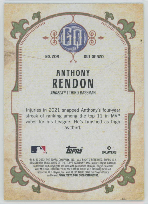 Anthony Rendon 2022 Topps Gypsy Queen # 209 Los Angeles Angels - Collectible Craze America