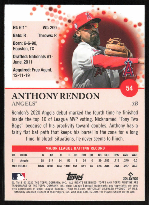 Anthony Rendon 2022 Topps Pristine Baseball # 54 Los Angeles Angels - Collectible Craze America