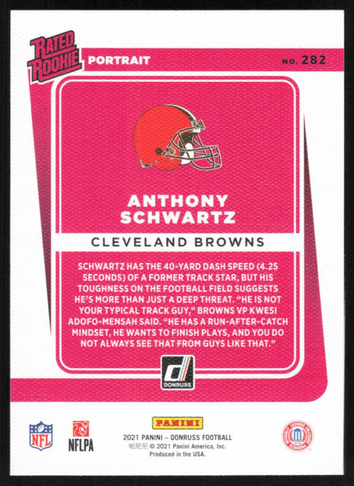 Anthony Schwartz 2021 Donruss Rated Rookie # 282 RC Portrait Cleveland Browns - Collectible Craze America