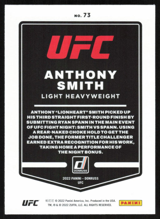 Anthony Smith 2022 Panini Donruss UFC Base # 73 Light Heavyweight - Collectible Craze America