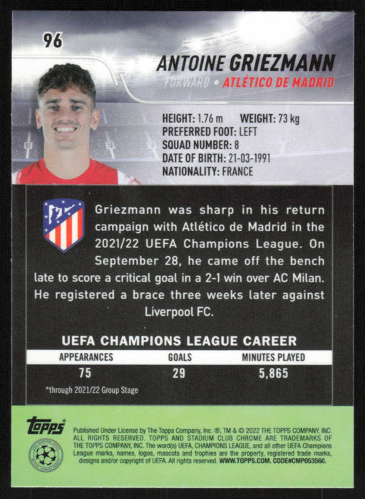 Antoine Griezmann 2021 Topps Stadium Club Chrome UEFA Champions League # 96 Atlético de Madrid Base - Collectible Craze America