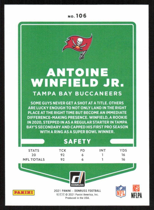 Antoine Winfield Jr. 2021 Donruss Football # 106 Tampa Bay Buccaneers Base - Collectible Craze America